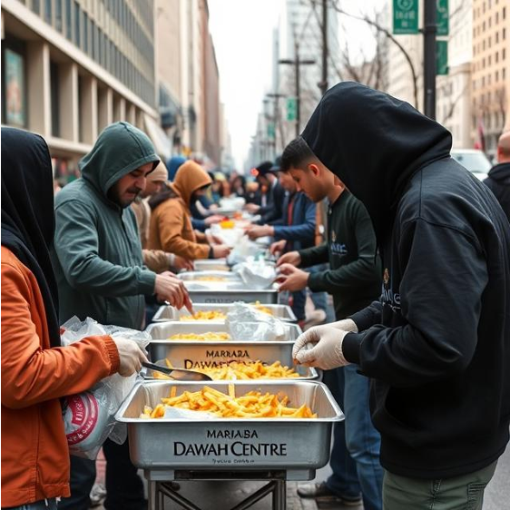 Volunteers serving food in the community
