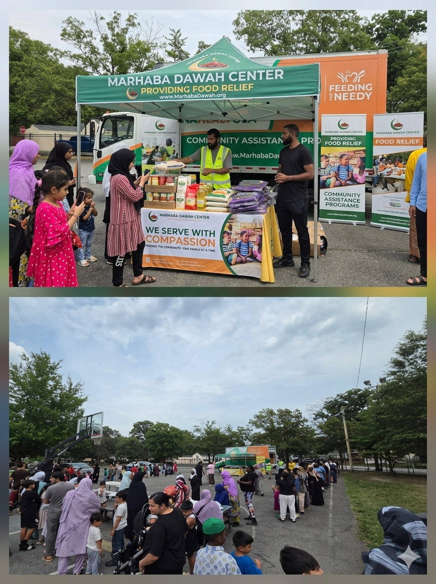 Community members gathering for food distribution